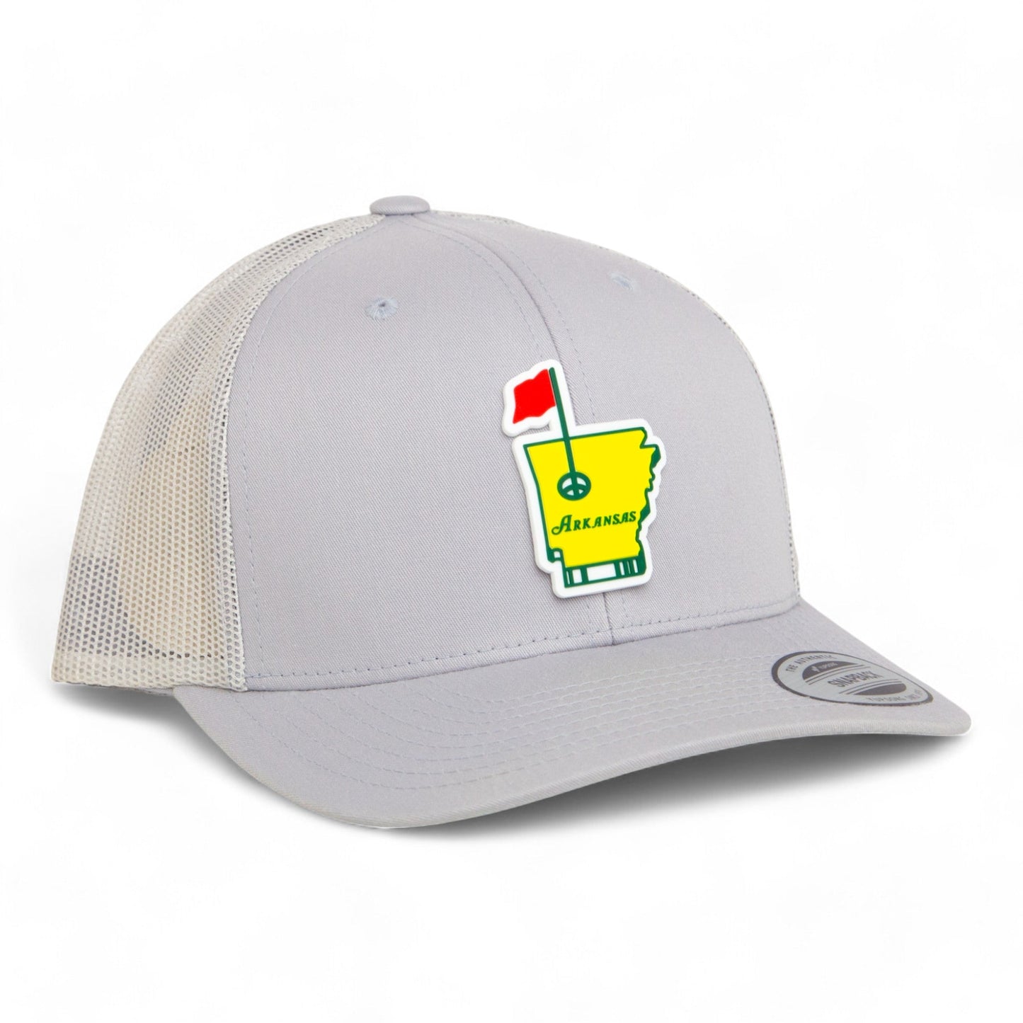 Arkansas Masters Golf 3D YP Snapback Trucker Hat- Silver